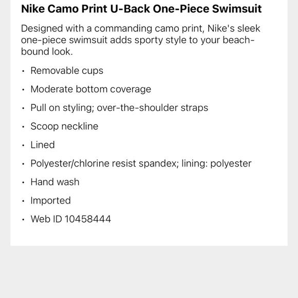 Nike Swimsuit NWT Camo Print U Back One Piece Athletic Metallic Silver Logo S - Picture 4 of 4